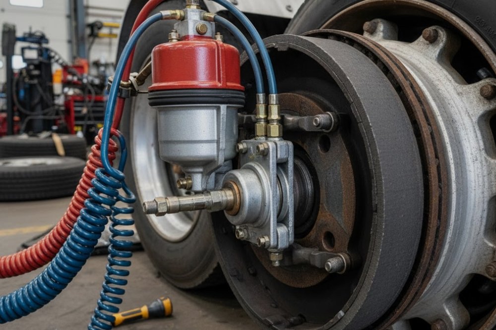 Mechanic performing a tire alignment check